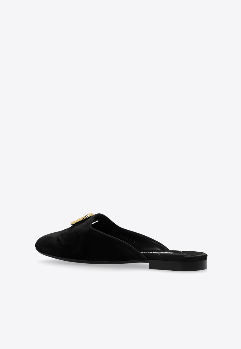 Dolce 
Gabbana Jackie DG Logo Velvet Flat Mules Black CI0177 A4195-80999