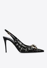 Dolce 
Gabbana 90 Lurex Lace Slingback Pumps Black CG0712 AQ074-80999