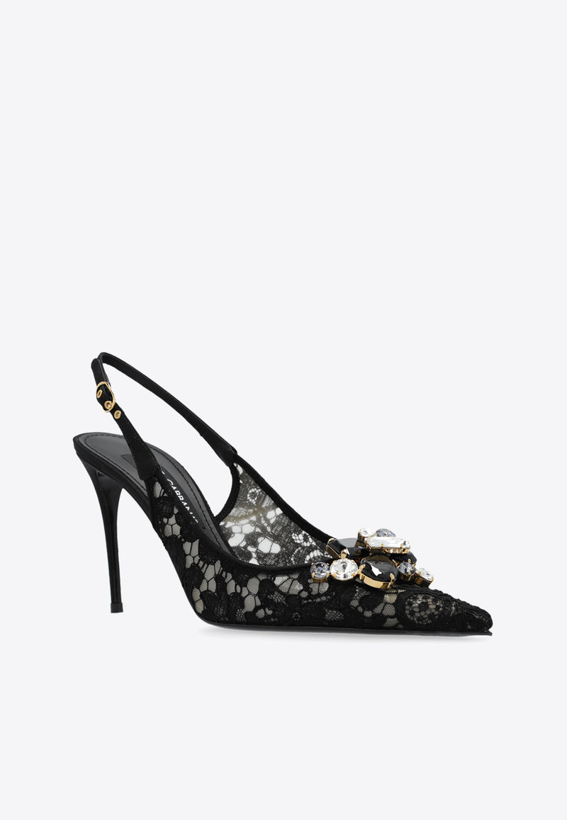 Dolce 
Gabbana 90 Lurex Lace Slingback Pumps Black CG0712 AQ074-80999