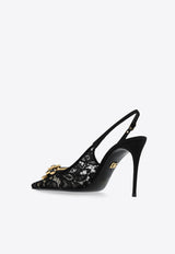 Dolce 
Gabbana 90 Lurex Lace Slingback Pumps Black CG0712 AQ074-80999