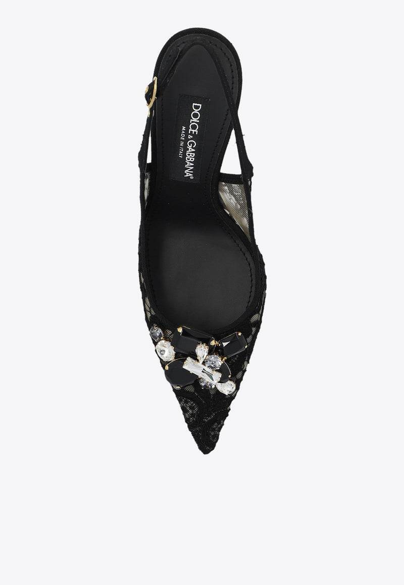 Dolce 
Gabbana 90 Lurex Lace Slingback Pumps Black CG0712 AQ074-80999