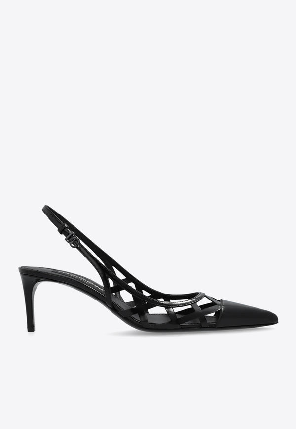 Dolce 
Gabbana 75 Calf Leather Slingback Pumps Black CG0778 A1037-80999