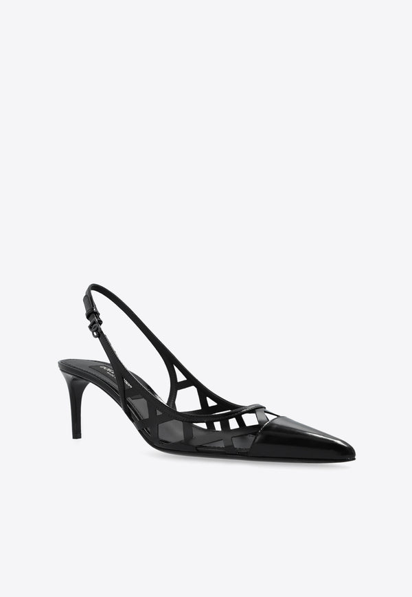 Dolce 
Gabbana 75 Calf Leather Slingback Pumps Black CG0778 A1037-80999