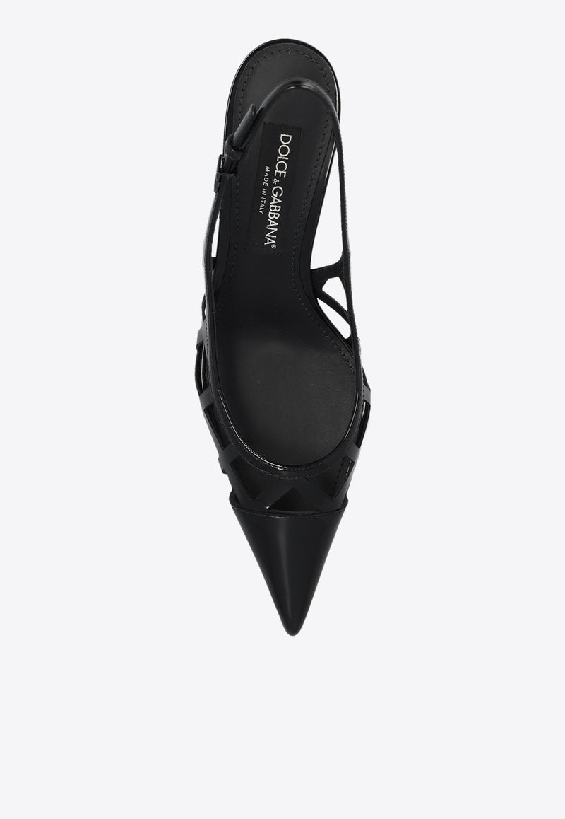 Dolce 
Gabbana 75 Calf Leather Slingback Pumps Black CG0778 A1037-80999