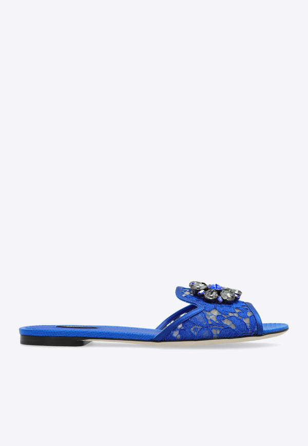 Dolce 
Gabbana Bianca Crystal Embellished Lace Flat Sandals  Blue CQ0023 AG667-80650