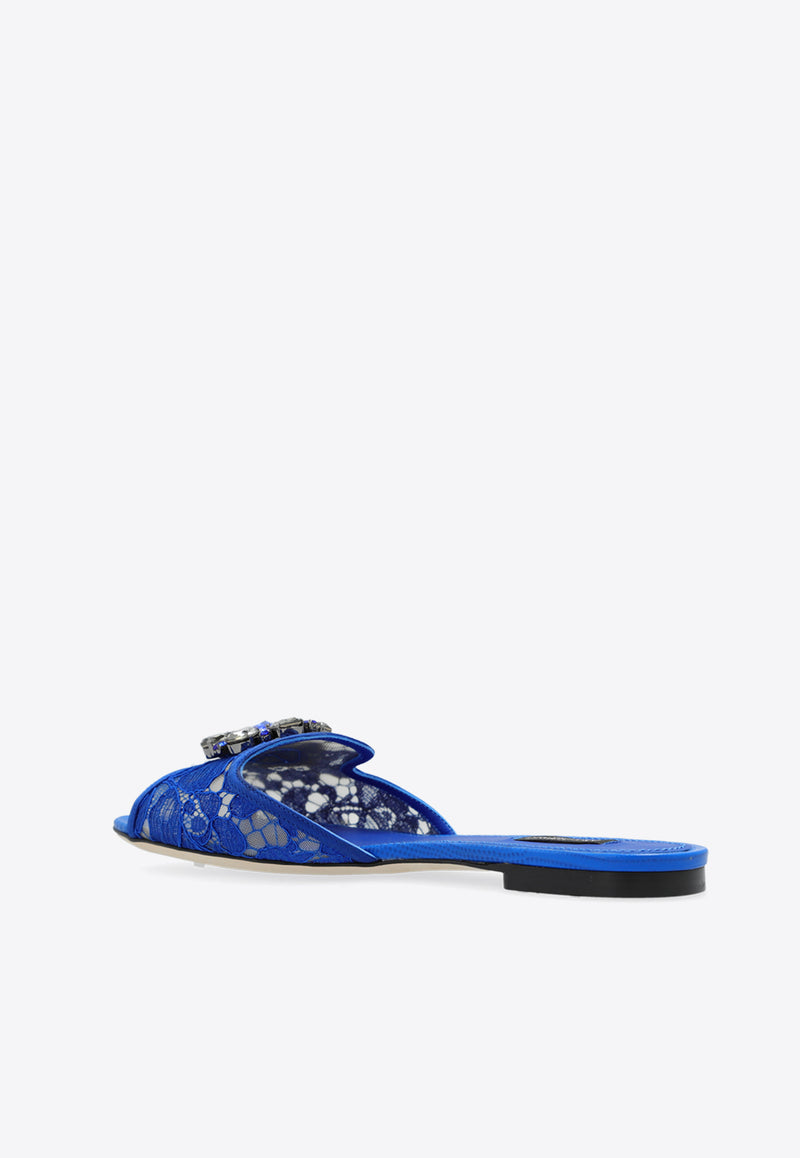 Dolce 
Gabbana Bianca Crystal Embellished Lace Flat Sandals  Blue CQ0023 AG667-80650