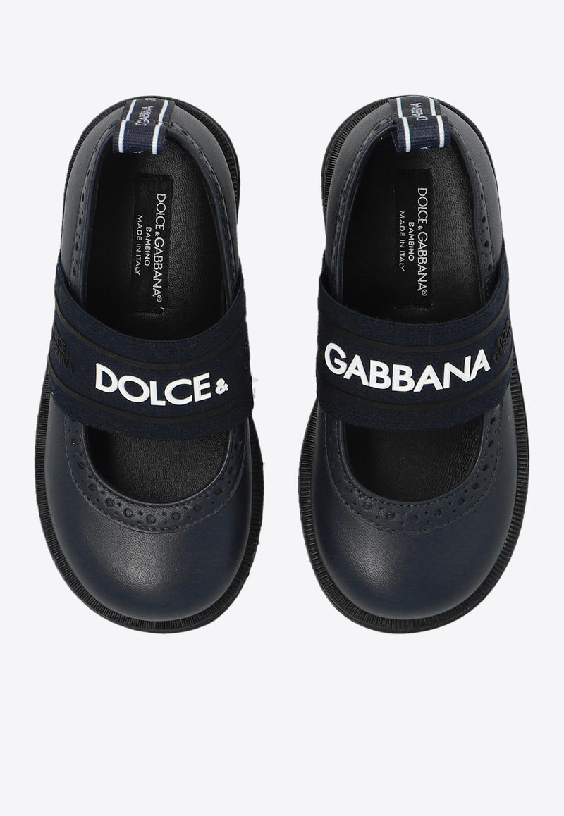 Dolce 
Gabbana Kids Baby Girls Logo Leather Ballet Flats Navy D20088 AW087-8V655