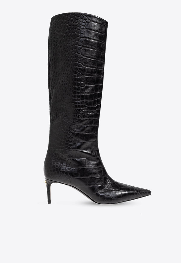 Dolce 
Gabbana Mun 105 Croc-Embossed Leather Knee-High Boots Black CU1139 AC606-80999