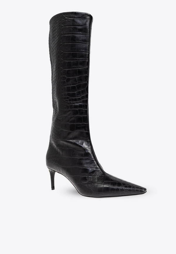 Dolce 
Gabbana Mun 105 Croc-Embossed Leather Knee-High Boots Black CU1139 AC606-80999