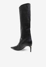 Dolce 
Gabbana Mun 105 Croc-Embossed Leather Knee-High Boots Black CU1139 AC606-80999