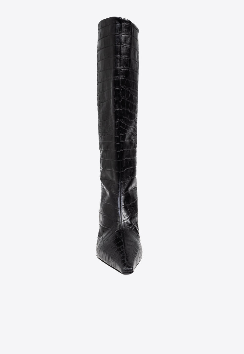 Dolce 
Gabbana Mun 105 Croc-Embossed Leather Knee-High Boots Black CU1139 AC606-80999