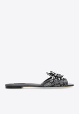 Dolce 
Gabbana Bianca Lurex Lace Flat Sandals Gray CQ0023 AE637-87505