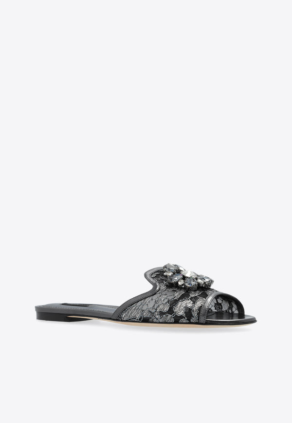 Dolce 
Gabbana Bianca Lurex Lace Flat Sandals Gray CQ0023 AE637-87505