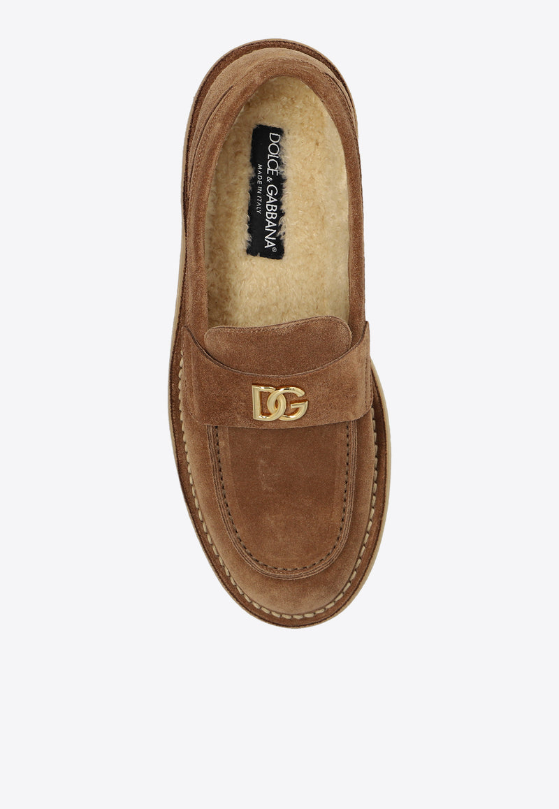 Dolce 
Gabbana DG Logo Suede Loafers Brown CP0182 A3G52-80024