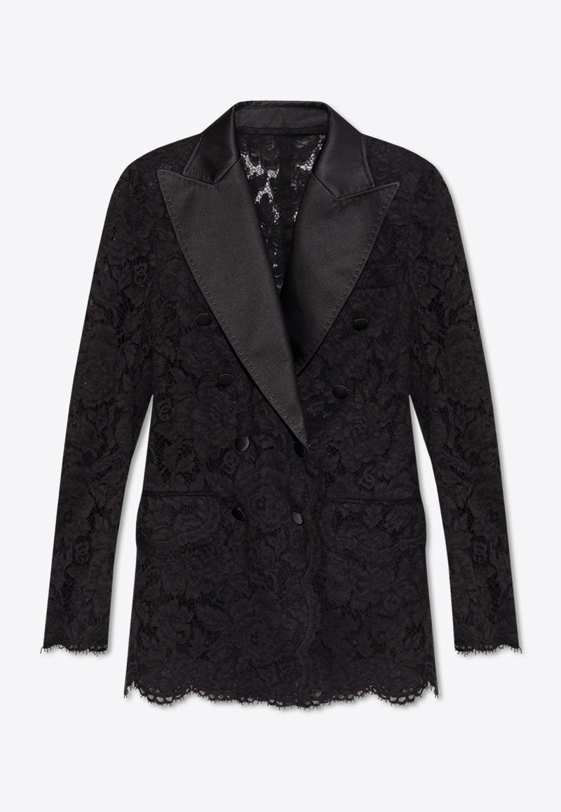 Dolce 
Gabbana Double-Breasted Floral Lace Blazer Black F29TRT HLM7L-N0000