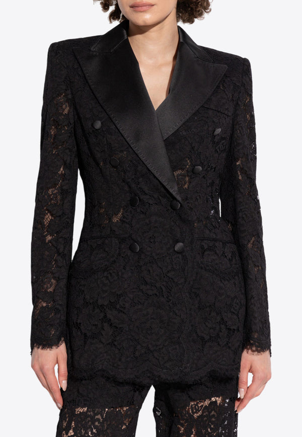 Dolce 
Gabbana Double-Breasted Floral Lace Blazer Black F29TRT HLM7L-N0000