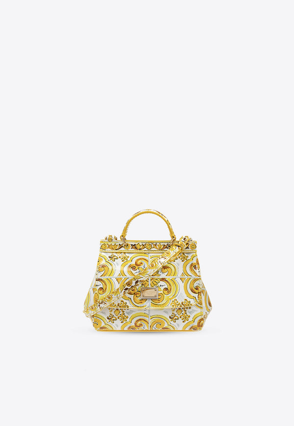 Dolce 
Gabbana Kids Girls Majolica Print Sicily Top Handle Bag Yellow EB0003 AQ975-HG3OB