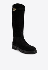 Dolce 
Gabbana DG Logo Suede Knee-High Boots Black CU1141 AS915-80999