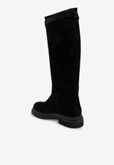 Dolce 
Gabbana DG Logo Suede Knee-High Boots Black CU1141 AS915-80999