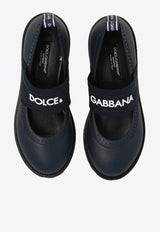 Dolce 
Gabbana Kids Girls Logo Leather Ballet Flats Navy D10960 AW087-8V655