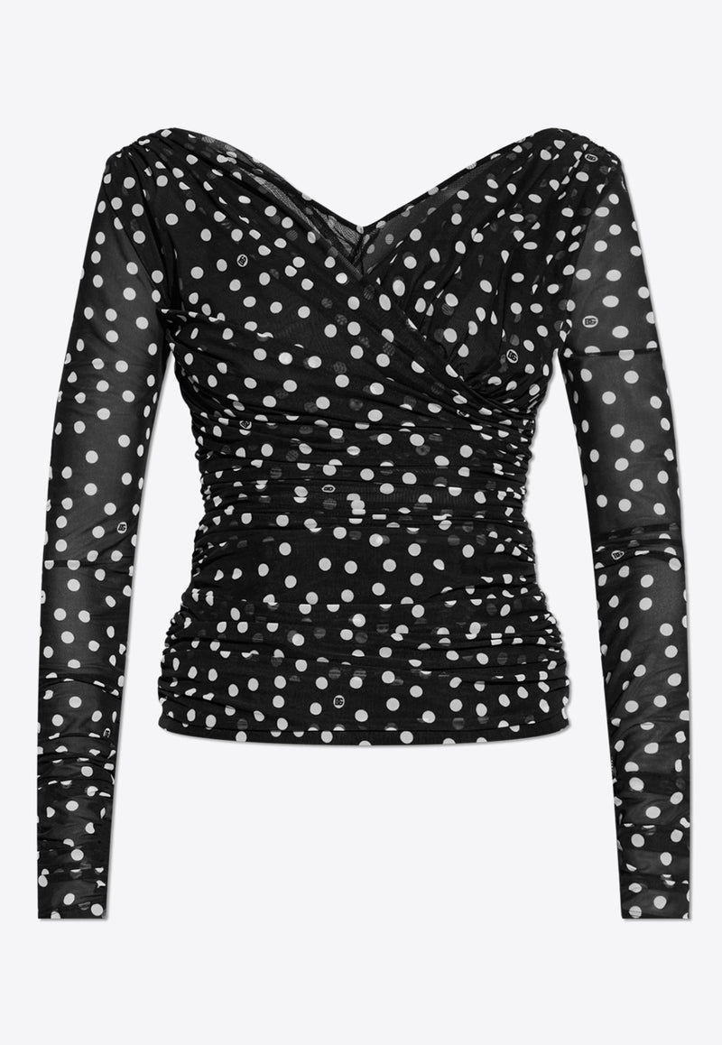 Dolce 
Gabbana Polka Dot Tulle Wrap Top Black F7AB5T FSRP2-HNBDW