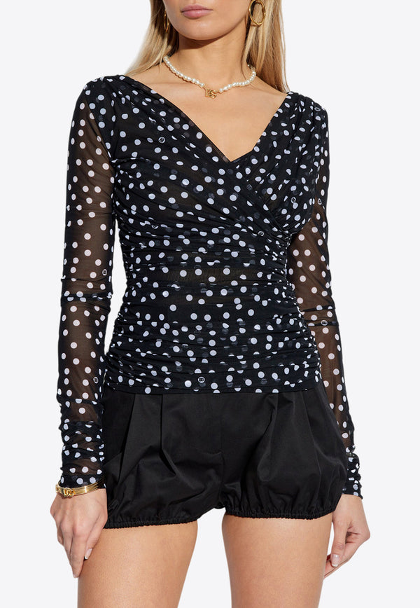 Dolce 
Gabbana Polka Dot Tulle Wrap Top Black F7AB5T FSRP2-HNBDW