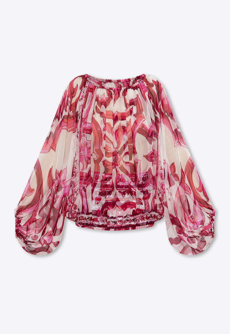 Dolce 
Gabbana Majolica Print Chiffon Top Pink F72G7T HI1FO-HE3TN