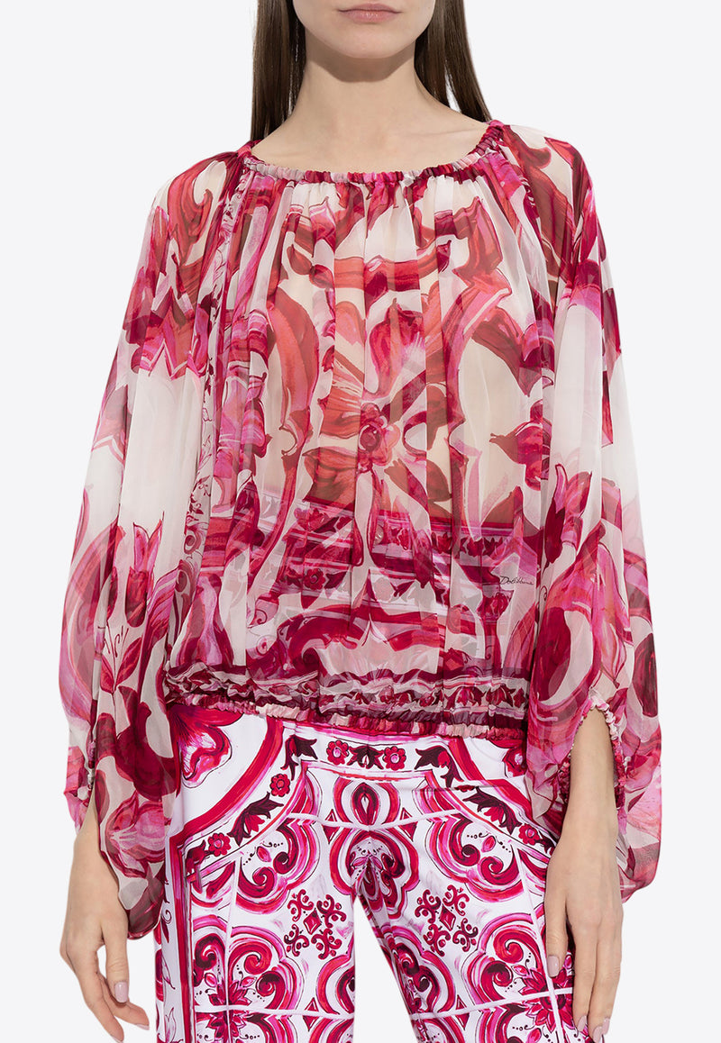 Dolce 
Gabbana Majolica Print Chiffon Top Pink F72G7T HI1FO-HE3TN