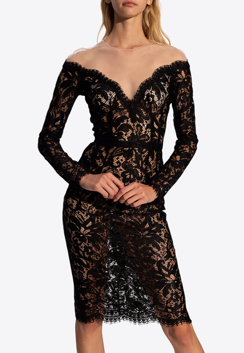 Dolce 
Gabbana Floral Lace Sheer Dress Black F6R0AT FLMOK-N0000