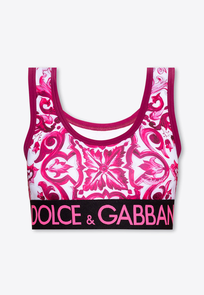 Dolce 
Gabbana Majolica Print Cropped Top Pink F777YT FPG7B-H83TN