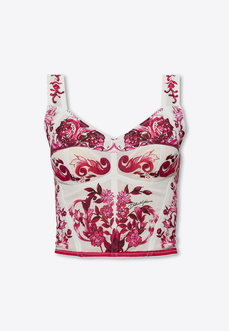 Dolce 
Gabbana Majolica Print Bustier Top Pink F7W98T FPSH5-HE3TN