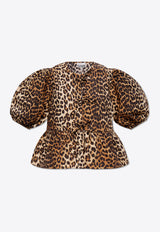 GANNI Leopard Print Blouse Brown F9116 6488-943