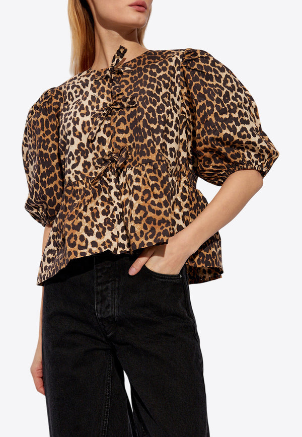 GANNI Leopard Print Blouse Brown F9116 6488-943