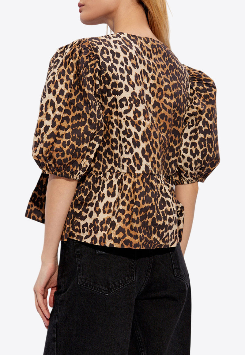 GANNI Leopard Print Blouse Brown F9116 6488-943