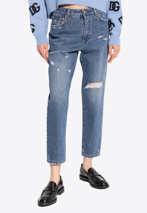 Dolce 
Gabbana Straight-Leg Ripped Jeans Blue FTC7BD G8LW3-S9001