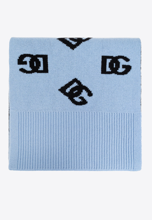 Dolce 
Gabbana DG Logo Jacquard Wool Scarf Blue FXR09T JCVZM-B0143