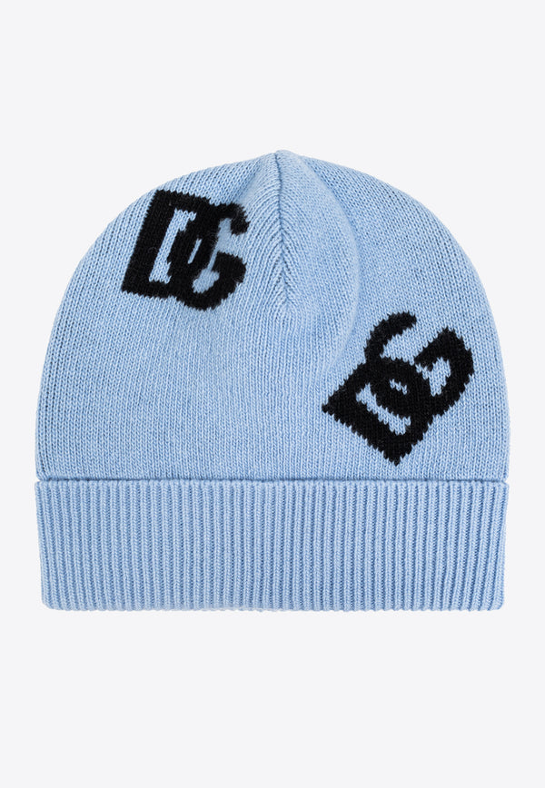 Dolce 
Gabbana DG Logo Jacquard Wool Beanie Light Blue FXQ05T JCVZM-B0143