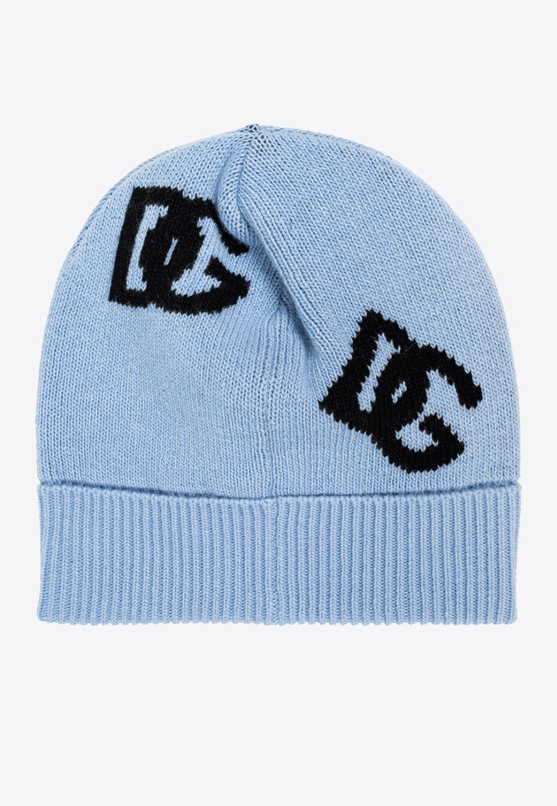 Dolce 
Gabbana DG Logo Jacquard Wool Beanie Light Blue FXQ05T JCVZM-B0143