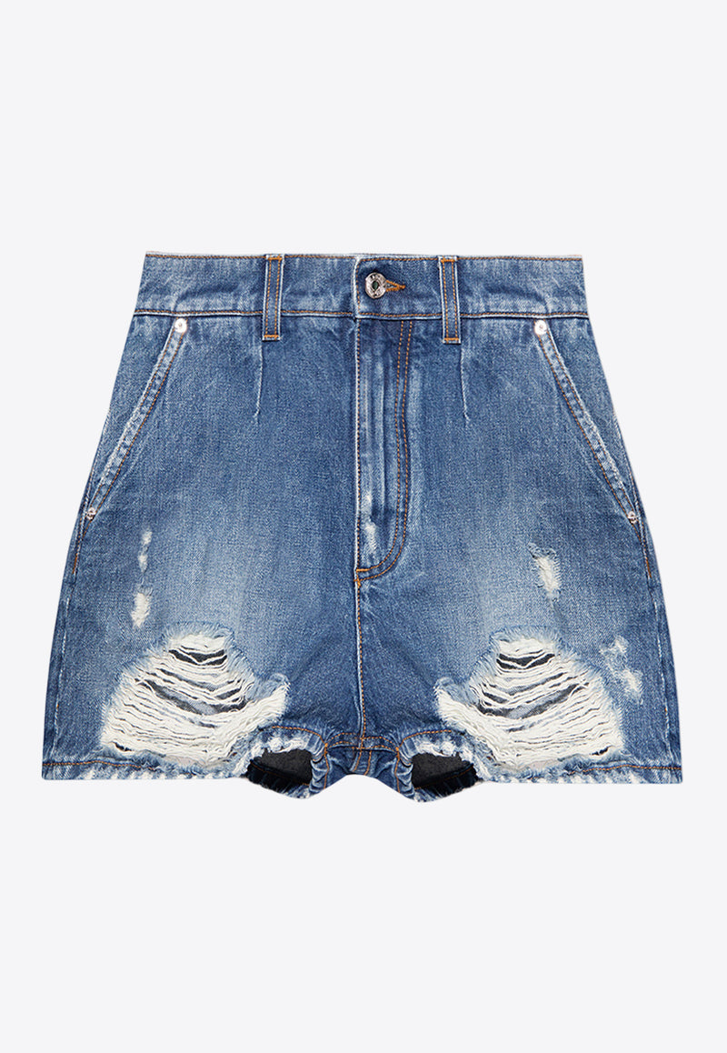 Dolce 
Gabbana Distressed High-Rise Denim Shorts Blue FTCGOD G8GJ4-S9001