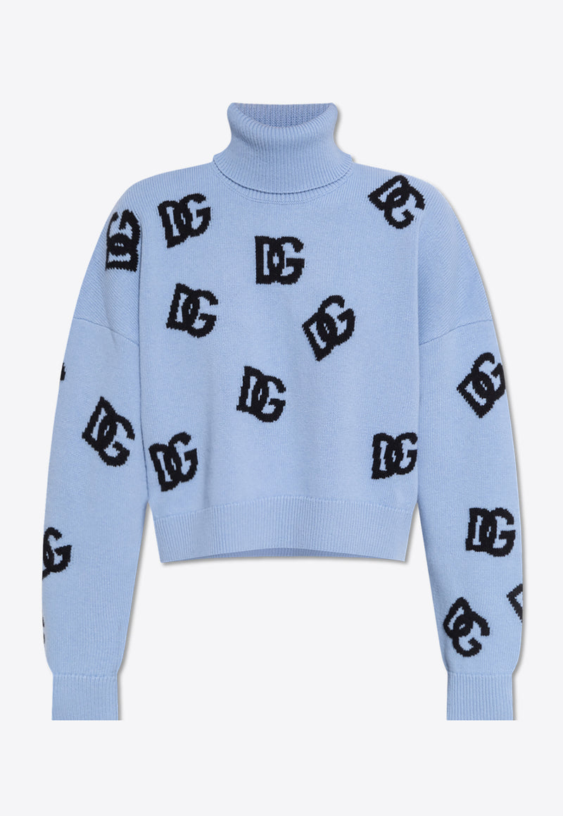 Dolce 
Gabbana DG Logo Inlay Turtleneck Sweater Light Blue FXW04T JCVZL-B0143