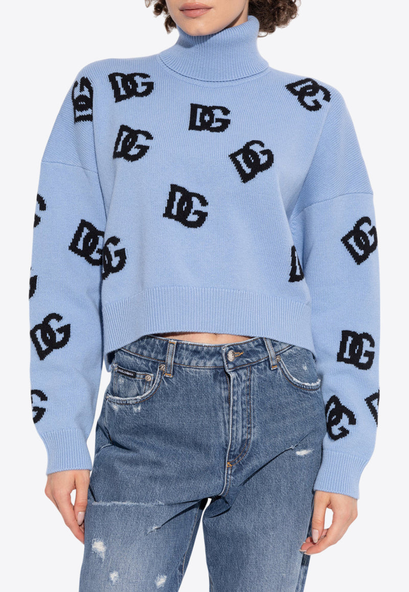 Dolce 
Gabbana DG Logo Inlay Turtleneck Sweater Light Blue FXW04T JCVZL-B0143