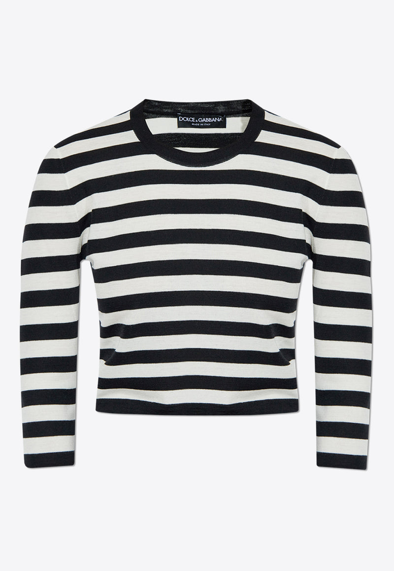 Dolce 
Gabbana Striped Wool Cropped Sweater Monochrome FXX44T JCVY2-N0002