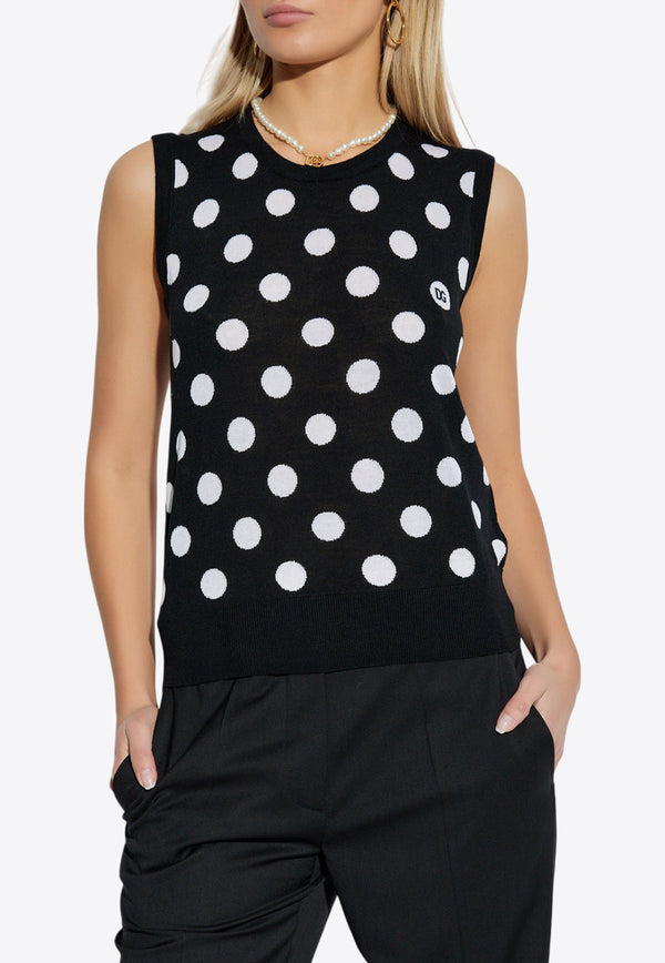 Dolce 
Gabbana Polka Dot Wool-Blend Sweater Vest Black FXT07T JCVYK-N0004