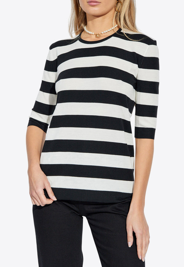 Dolce 
Gabbana Striped Wool Knit Top Monochrome FXX42T JCVY0-N0002