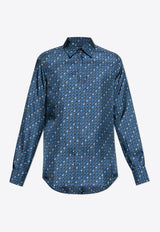 Dolce 
Gabbana Tie Print Button-Up Silk Shirt Blue G5MA3T IS1V7-HB5GA