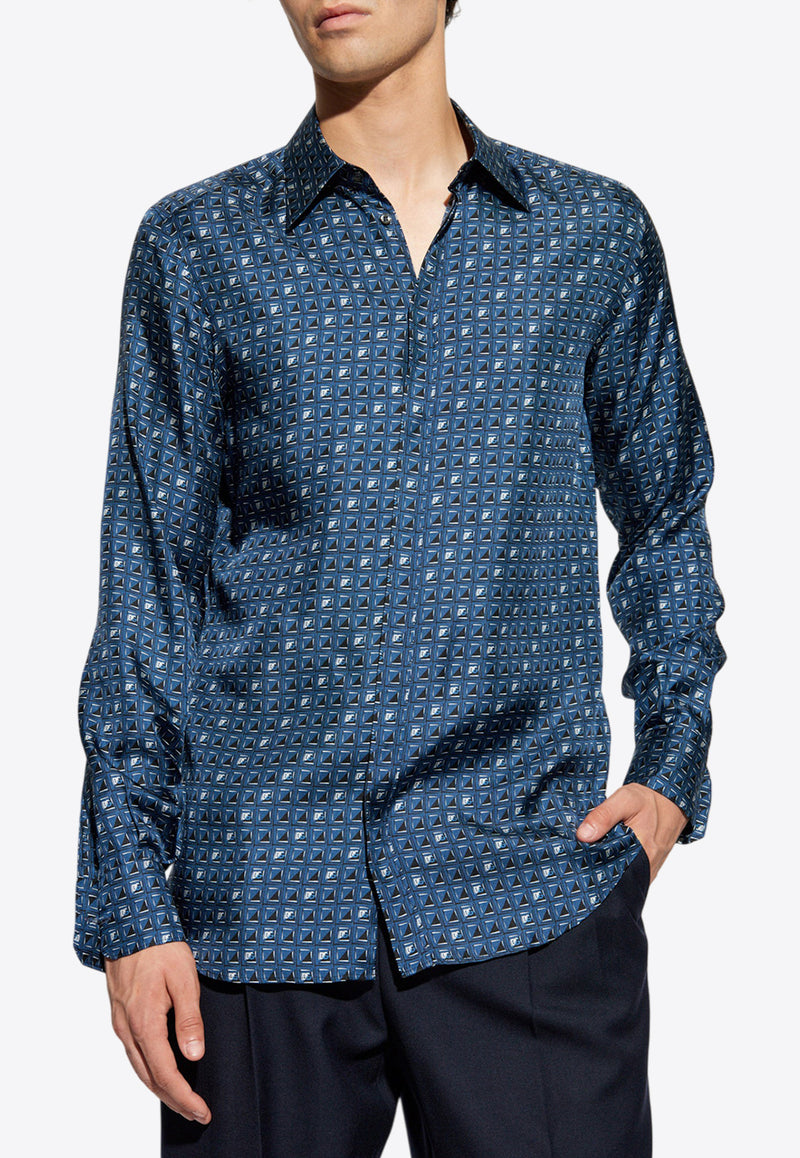 Dolce 
Gabbana Tie Print Button-Up Silk Shirt Blue G5MA3T IS1V7-HB5GA