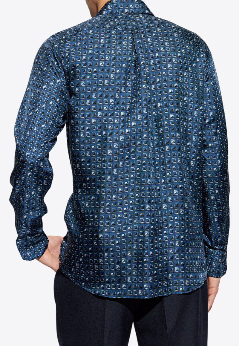 Dolce 
Gabbana Tie Print Button-Up Silk Shirt Blue G5MA3T IS1V7-HB5GA