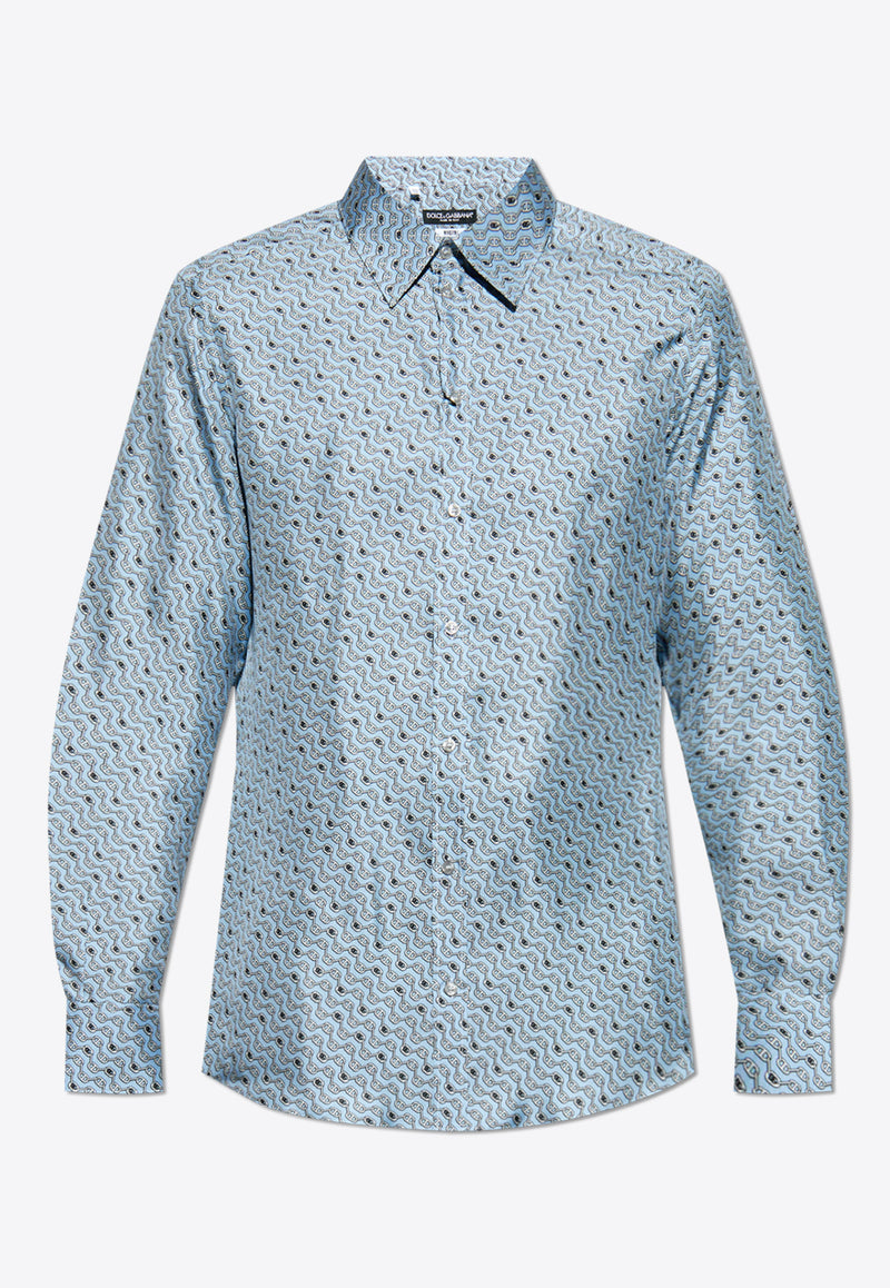 Dolce 
Gabbana Tie Print Button-Up Silk Shirt Light Blue G5LB0T IS1V5-HC5FY