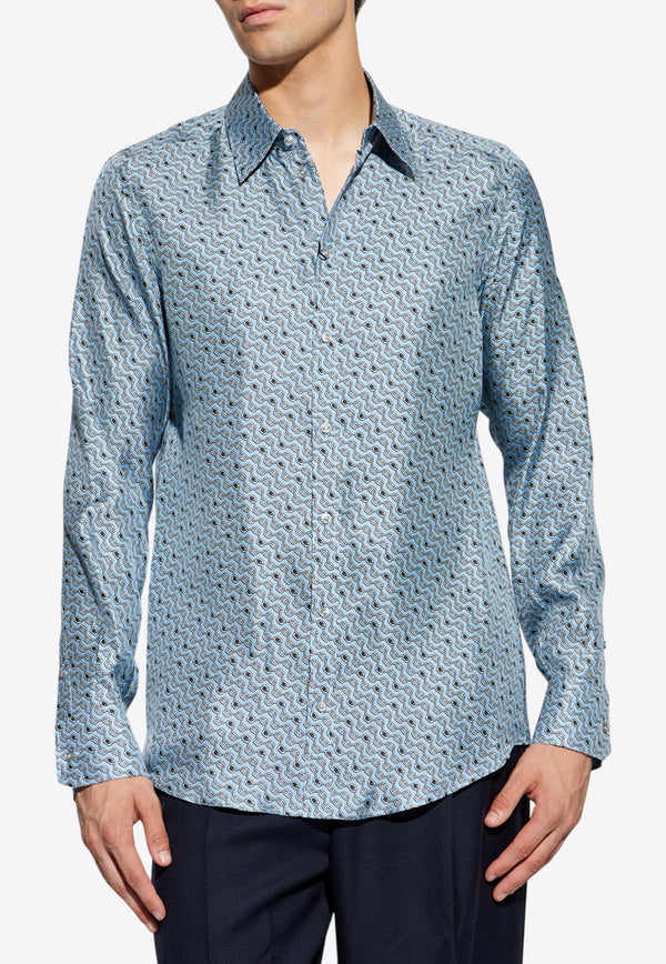 Dolce 
Gabbana Tie Print Button-Up Silk Shirt Light Blue G5LB0T IS1V5-HC5FY