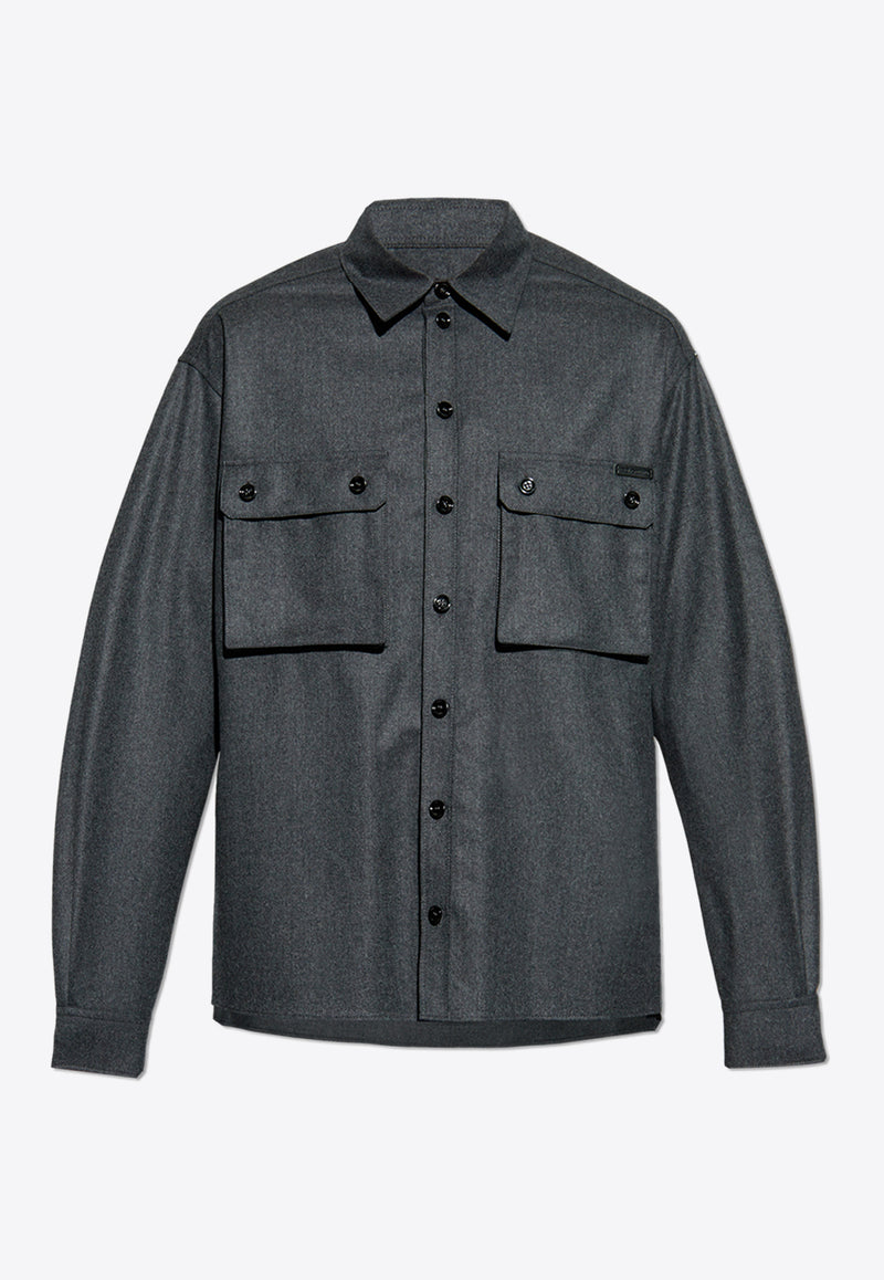 Dolce 
Gabbana Oversized Button-Up Wool Shirt Gray G5MD1T FU21Q-S8290